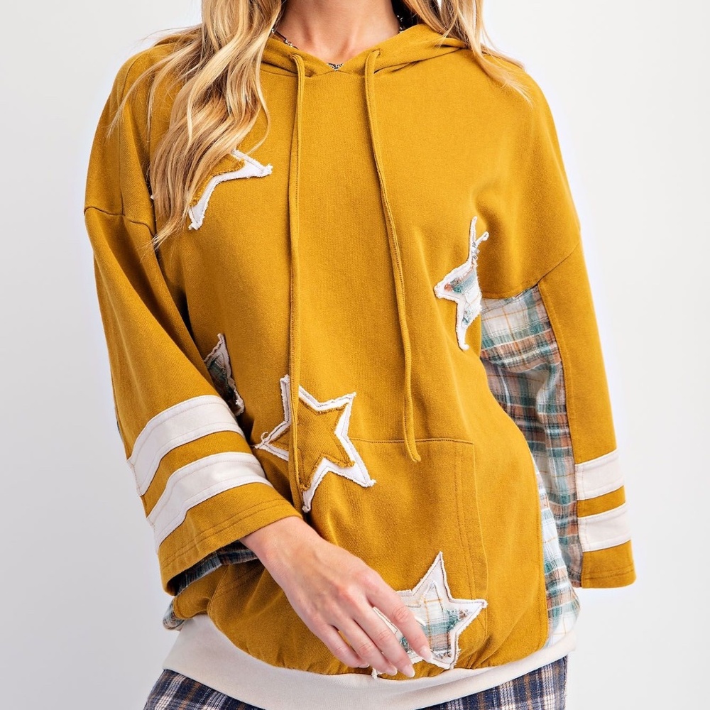 NEW EASEL CLOTHING STAR PATCH MINERAL WASHED HOODIE PULLOVER VINTAGE SWEATSHIRT - Picture 2 of 10